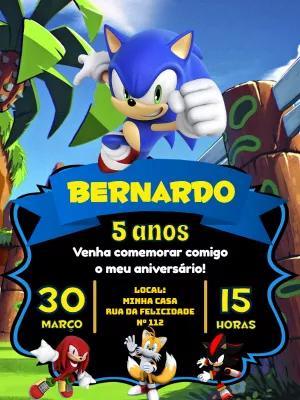 Convite de Aniversário Sonic com Personagens para Editar