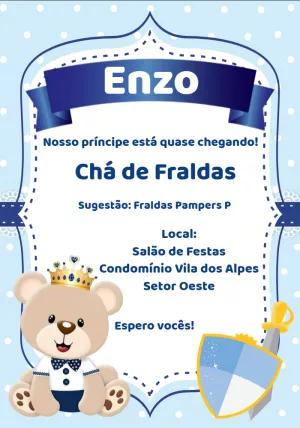 Convite Chá de Fraldas Ursinho Príncipe para Editar Online