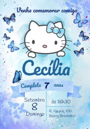 Convite de Aniversário Hello Kitty Aquarela para Editar Online