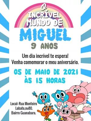 Convite de Aniversário Gumball com Personagens para Editar