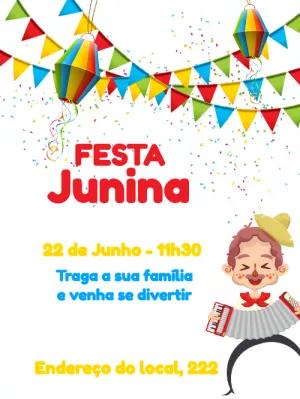 Convite de Festa Junina com Bandeirinhas para Editar Online