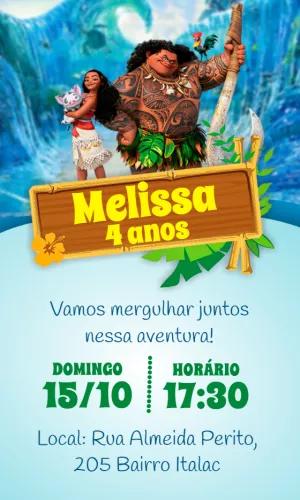 Convite de Aniversário Moana com Personagens para Editar Online