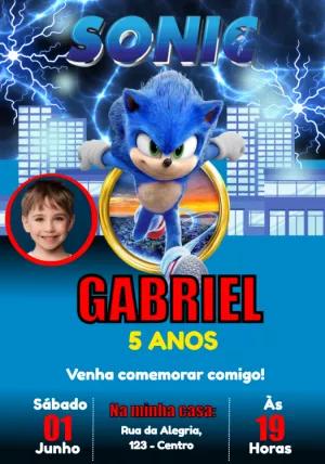 Convite Aniversário Sonic com Foto para Editar Online
