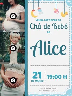 Convite Chá de Bebê com Foto para Editar Online e Imprimir