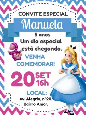 Convite Aniversário Alice no País das Maravilhas para Editar