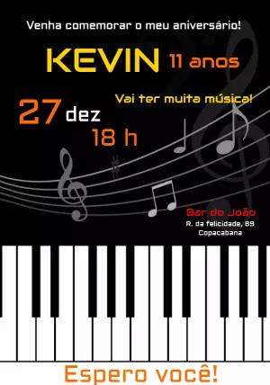 Convite de Aniversário Musical com Piano para Editar Online