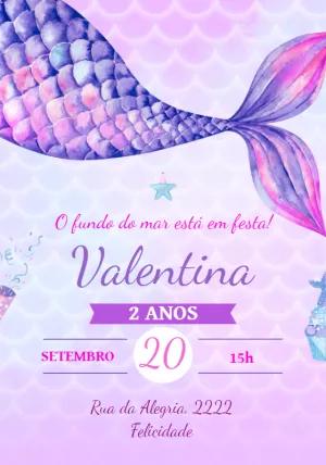 Convite de Aniversário Sereia Fundo do Mar para Editar Online