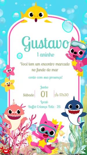 Convite Aniversário Baby Shark para Editar Online