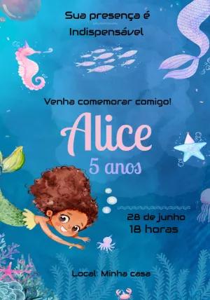 Convite Aniversário Sereia Fundo do Mar para Editar Online
