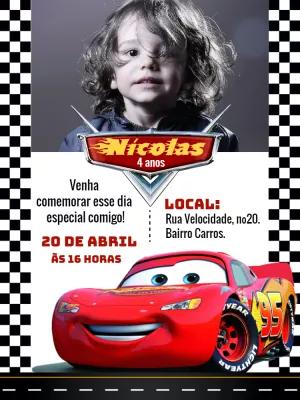 Convite Aniversário Carros com Foto para Editar Online