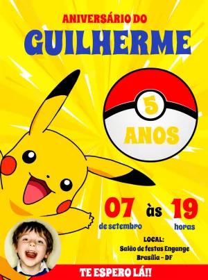 Convite Aniversário Pokémon com Foto para Editar Online