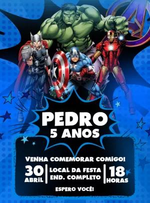 Convite Aniversário Vingadores com Heróis para Editar Online