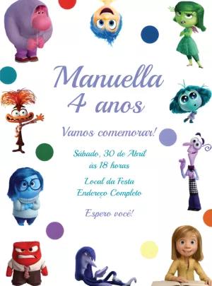 Convite Aniversário Divertidamente com Personagens para Editar