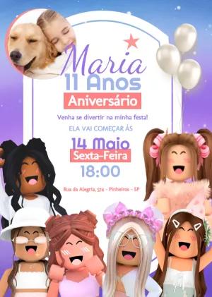 Convite Roblox Menina com Foto para Editar Online