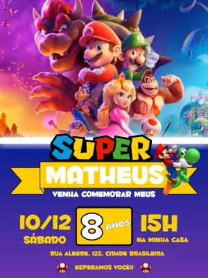 Convite Aniversário Super Mario Bros Filme para Editar Online