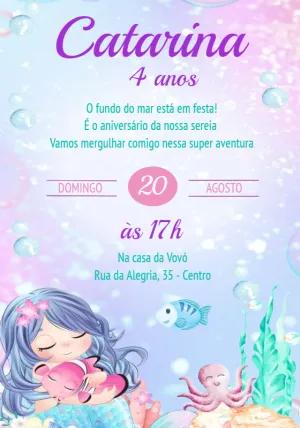 Convite de Aniversário Sereia Fofa para Editar Online