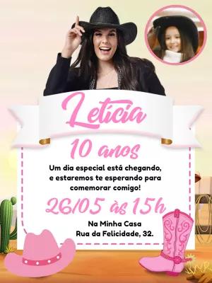Convite de Aniversário Boiadeira com Foto para Editar Online