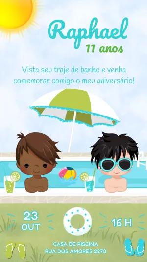 Convite Aniversário Festa na Piscina Menino para Editar Online