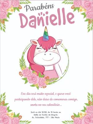 Convite de Aniversário Unicórnio Floral para Editar Online
