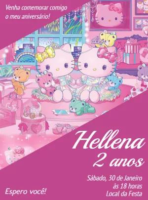 Convite de Aniversário Hello Kitty para Editar Online