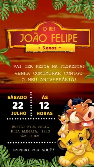 Convite Aniversário O Rei Leão com Personagens para Editar