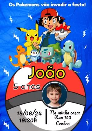 Convite de Aniversário Pokémon com Foto para Editar Online