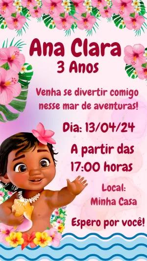Convite de Aniversário Moana Baby Tropical para Editar Online
