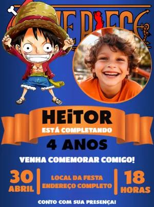 Convite de Aniversário One Piece com Foto para Editar Online