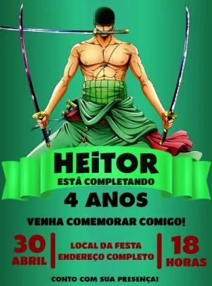 Convite de Aniversário Zoro One Piece para Editar Online