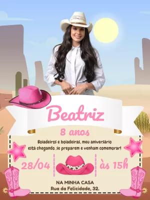 Convite Aniversário Boiadeira com Foto para Editar Online