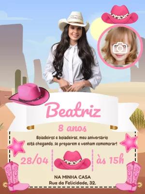 Convite de Aniversário Boiadeira Ana Castela com Foto para Editar