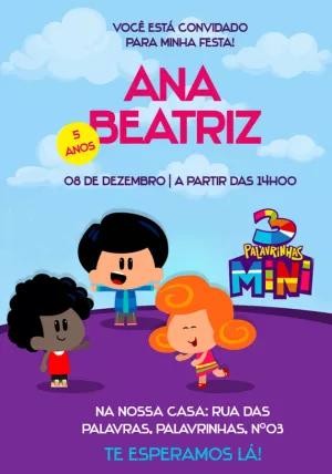 Convite Aniversário 3 Palavrinhas Mini para Editar Online