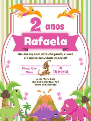 Convite Aniversário Dinossauro Baby Menina para Editar Online