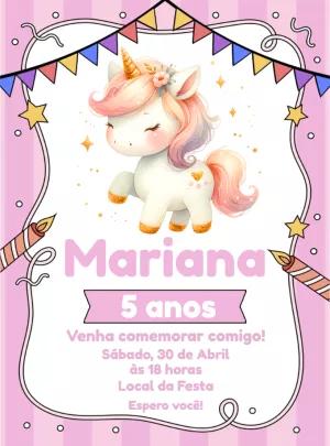 Convite de Aniversário Unicórnio Delicado para Editar Online