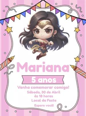 Convite Aniversário Mulher Maravilha para Editar Online