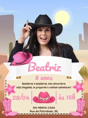 Convite de Aniversário Boiadeira com Foto para Editar Online