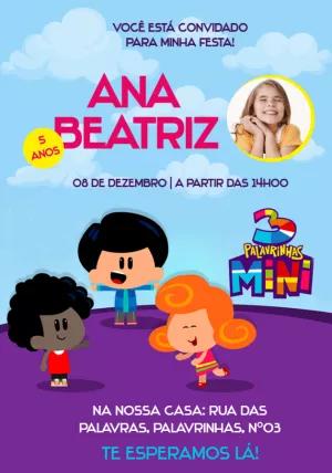 Convite de Aniversário 3 Palavrinhas Mini com Foto para Editar