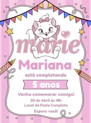 Convite de Aniversário Gatinha Marie para Editar Online