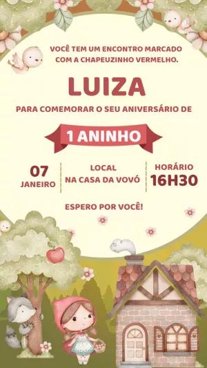 Convite Aniversário Chapeuzinho Vermelho Fofo para Editar Online
