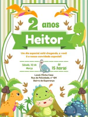 Convite Aniversário Dinossauro Baby para Editar Online