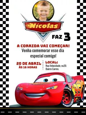 Convite de Aniversário Carros com Foto para Editar Online