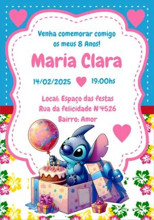 Convite Aniversário Stitch Rosa para Editar Online