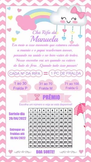 Convite Chá Rifa Chuva de Amor com Nuvem Fofa para Editar