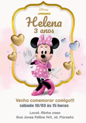 Convite Aniversário Minnie Rosa e Dourado para Editar Online