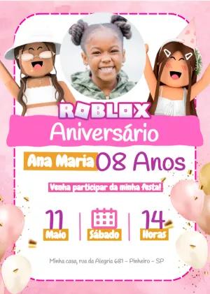 Convite Aniversário Roblox Menina com Foto para Editar Online