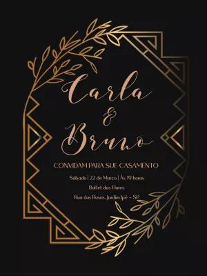 Convite de Casamento Art Deco com Ramos Dourados para Editar