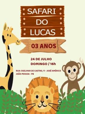 Convite de Aniversário Safari com Animais para Editar Online