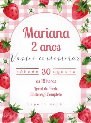 Convite de Aniversário Morango Delicado para Editar Online