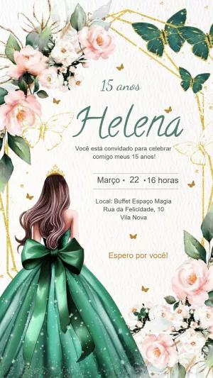 Convite 15 anos Borboletas Verde Esmeralda para Editar