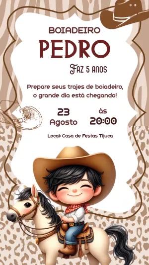 Convite Aniversário Boiadeiro Infantil para Editar Online